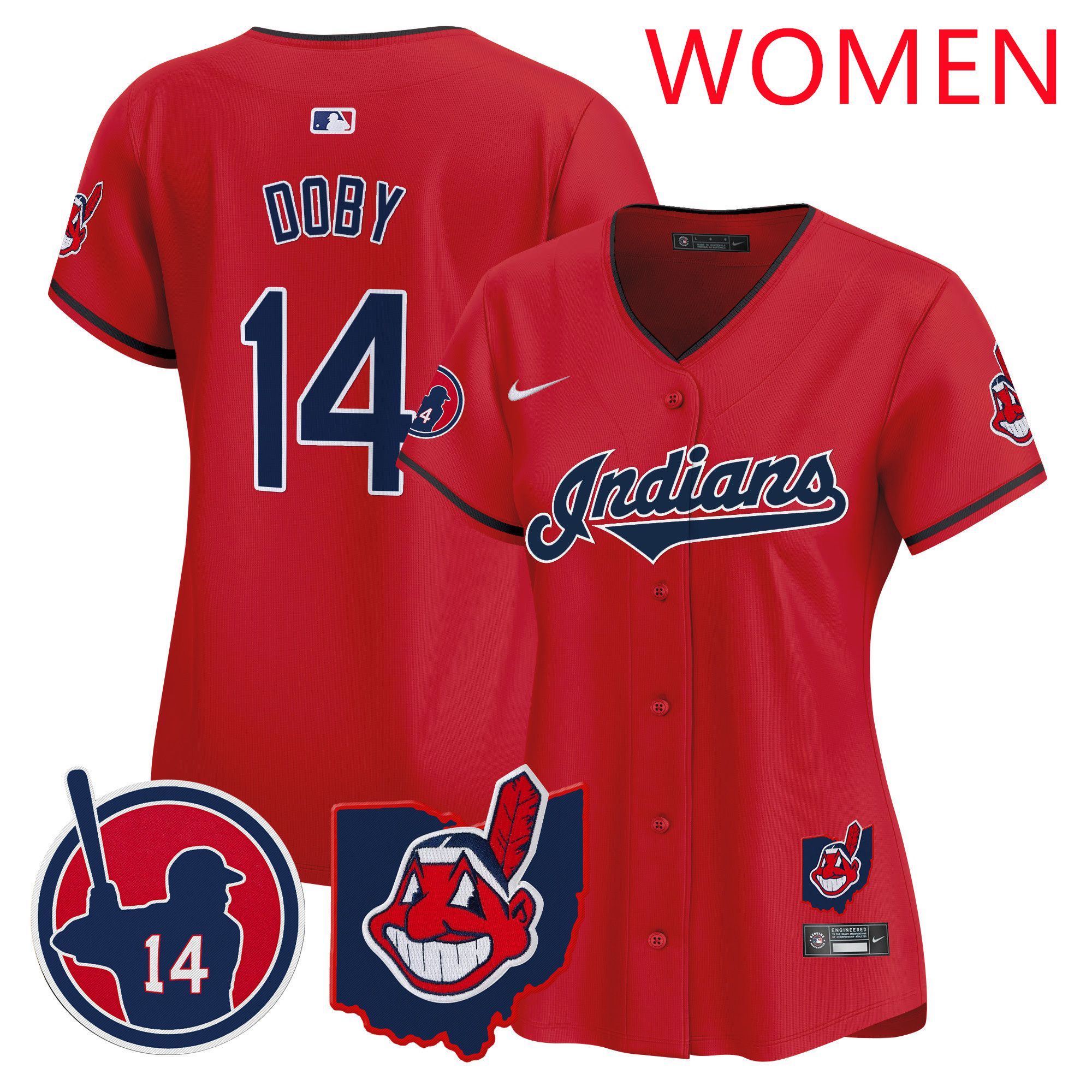 Women Cleveland Indians #14 Doby Red Nike 2025 Patch Vapor Premier Limited MLB Jersey